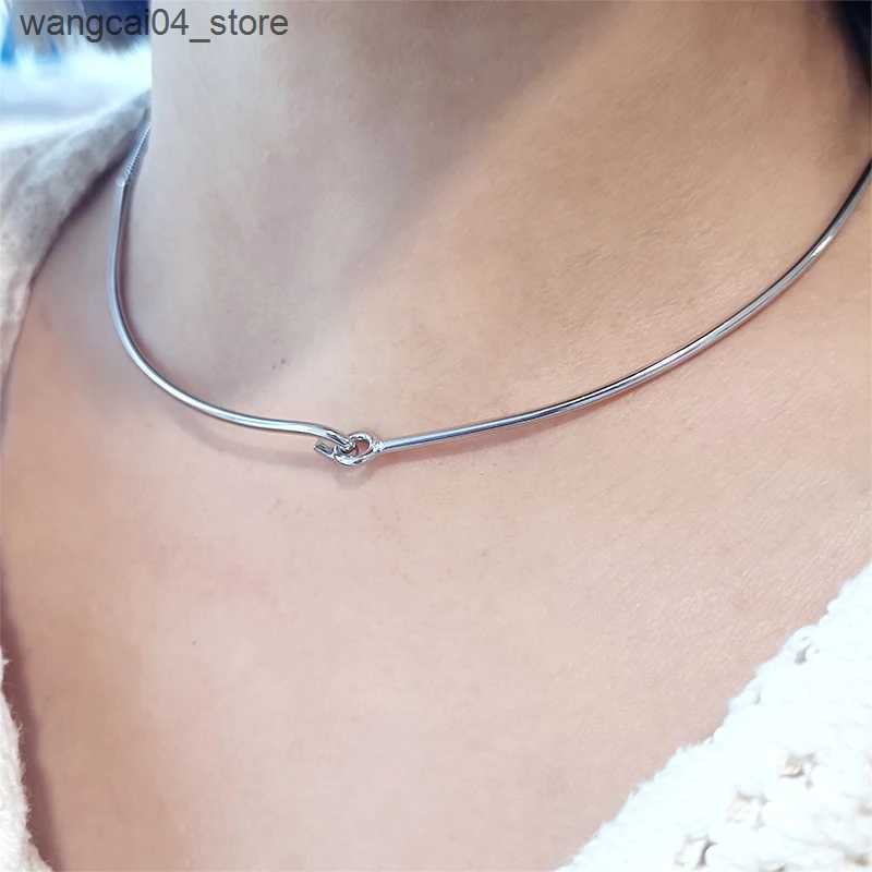 Chokers Ventile 925 pure silver wire geometric hook necklace suitable for womens asymmetrical minimalism suffocating jewelry gift direct shipping L240