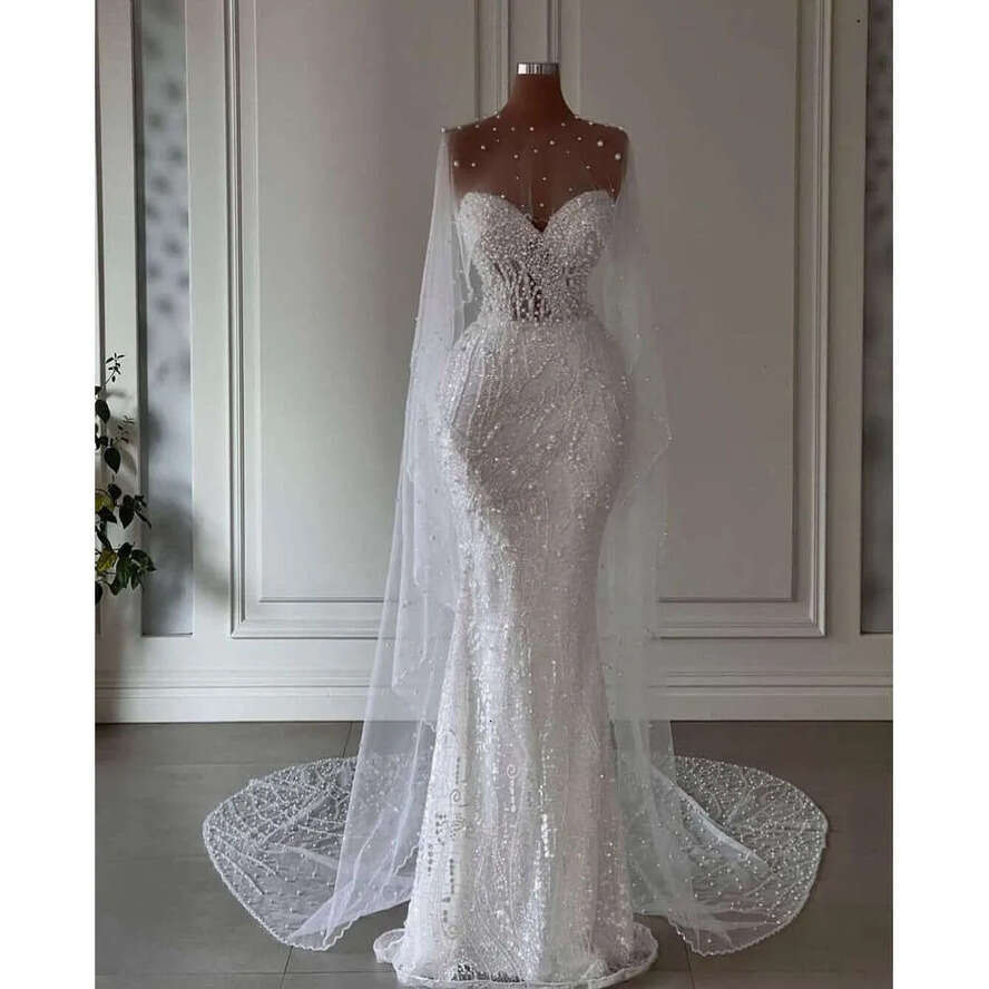 Mermaid Wedding Dresses Stylish Sleeveless V Neck D Lace Appliques Sequins Beaded Or Length Pearls Drapes Plus Size Elegant Bridal Gowns Abiti Da Spos