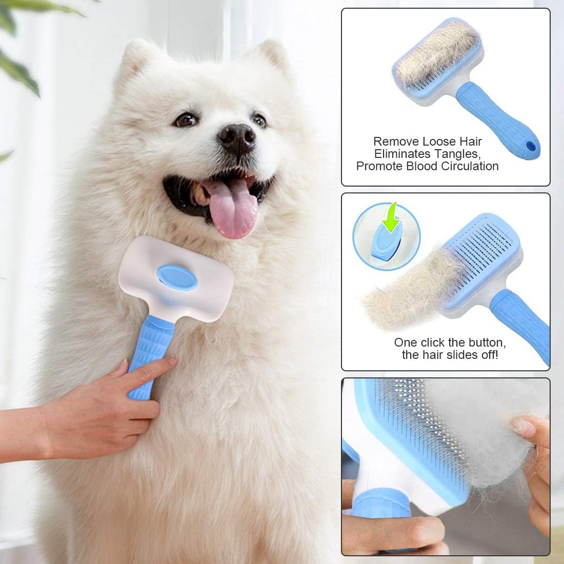 Self Cleaning Slicker Brush Dog Brush & Cat Brush with Massage Particles Removes Loose hair & Tangles Skin Friendly & Promote Circulation