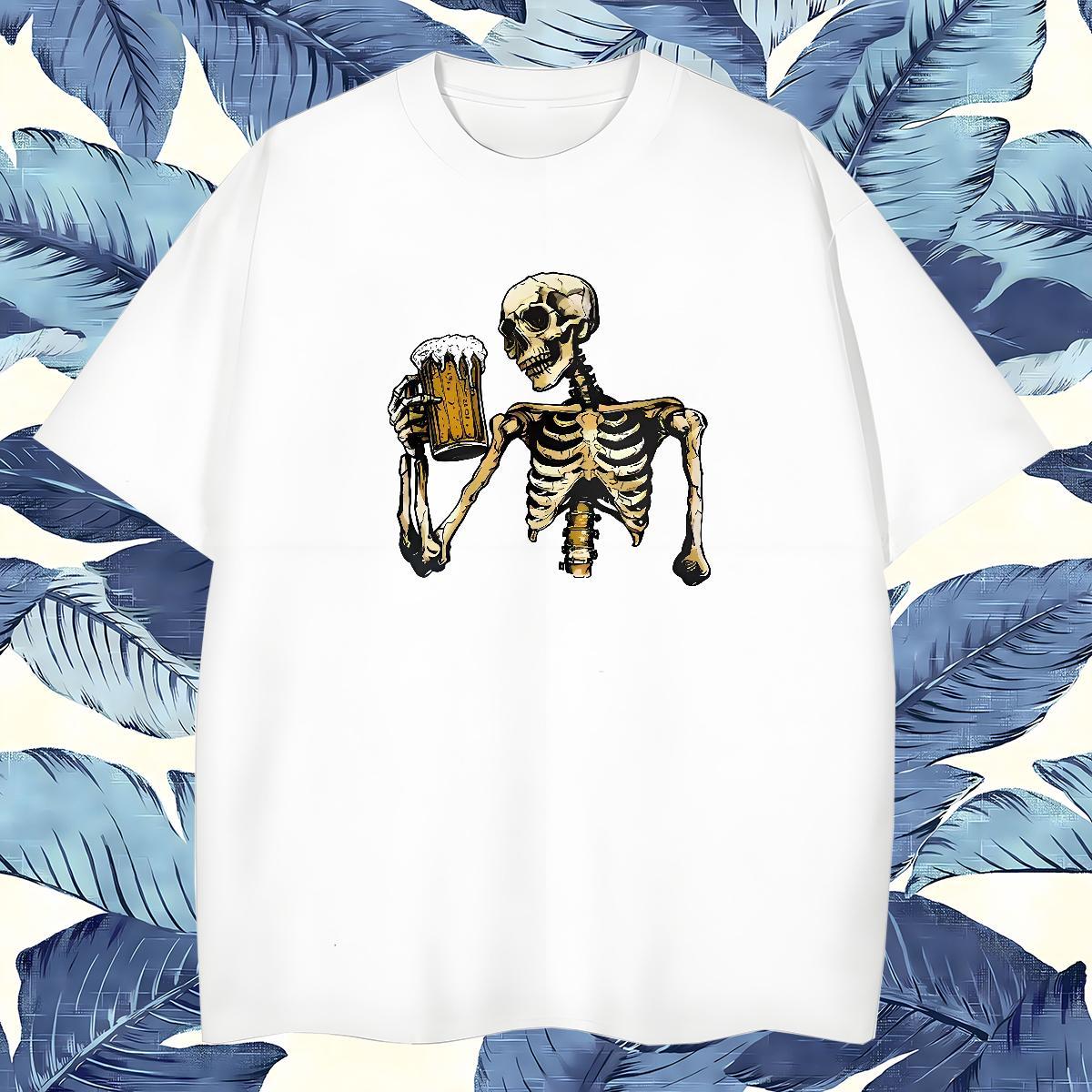 High Quality T Shirts Men 230g 100% Cotton beer Street Wear Skull Breathable Crew Neck Men Tops Tees New Arrival Tees Shirts