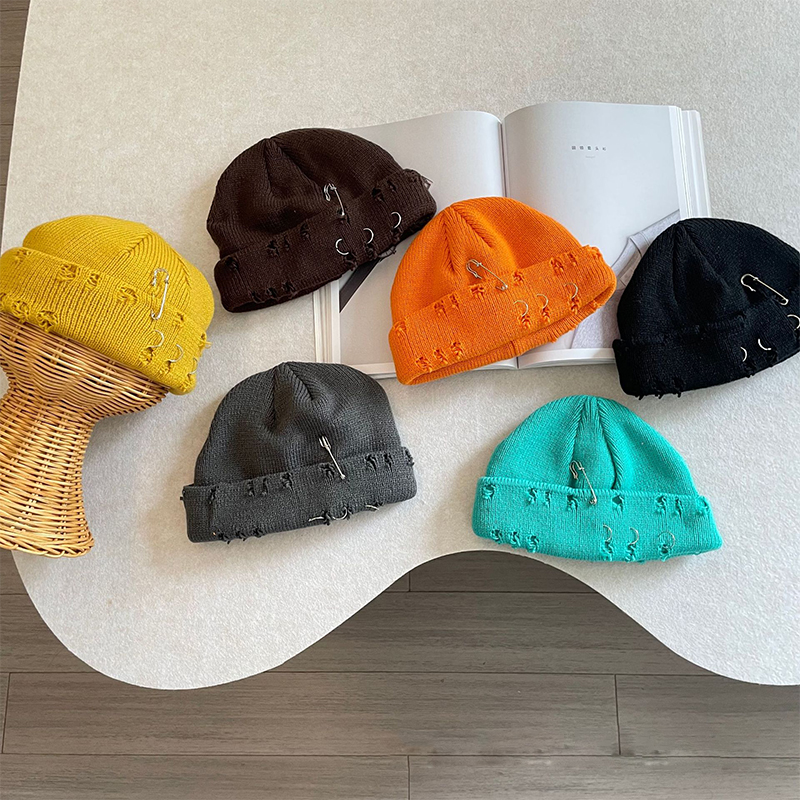 Hip Hop Unisex Knit Hat with Broken Edge and Pinhole Pattern for Cool Streetwear Look