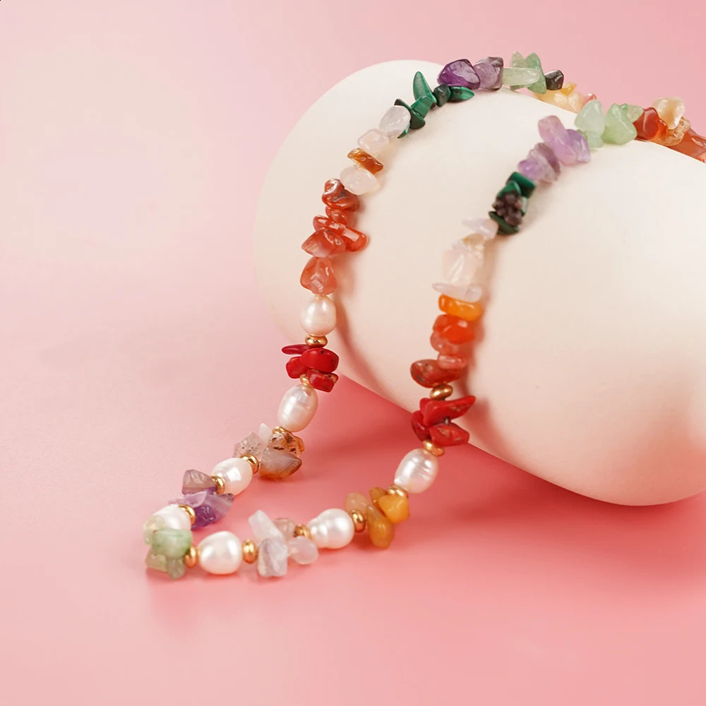Color Irregular Natural Stone Natural Pearl Pendant Handmade Pearl Necklace Womens Seaside Vacation Party Accessories 241018
