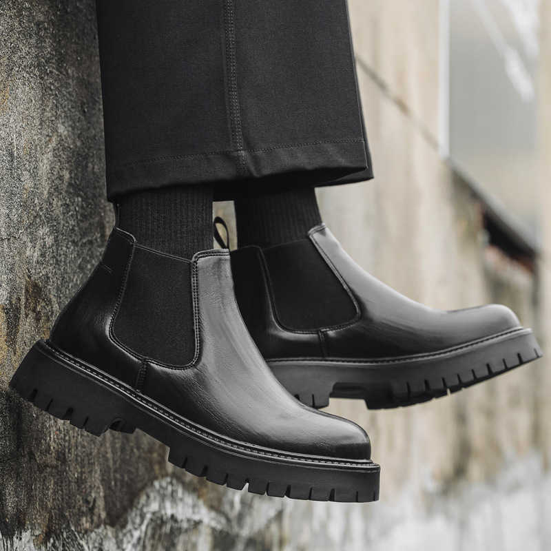 Martin Boots Mens Winter British Style Chelsea Mens Ankle Boots With Plush High Top Leather Boots Trend Versatile Boots Fashion Boots 240927