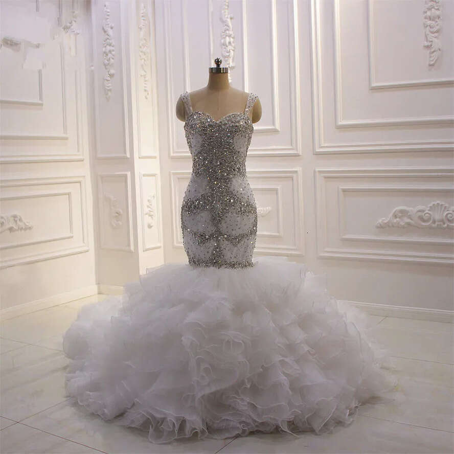 Wedding Dresses Mermaid Beading Sexy Spaghetti Neck Tiered Skirts Bridal Gowns Plus Size Robe De Soiree