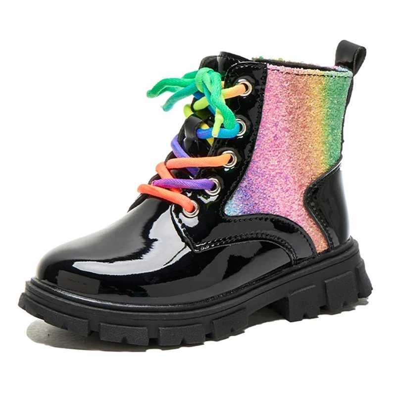 Boots Childrens leather short boots autumn/winter fashion 2024 baby girl princess ankle boots colorful soft soled casual shoes H241018