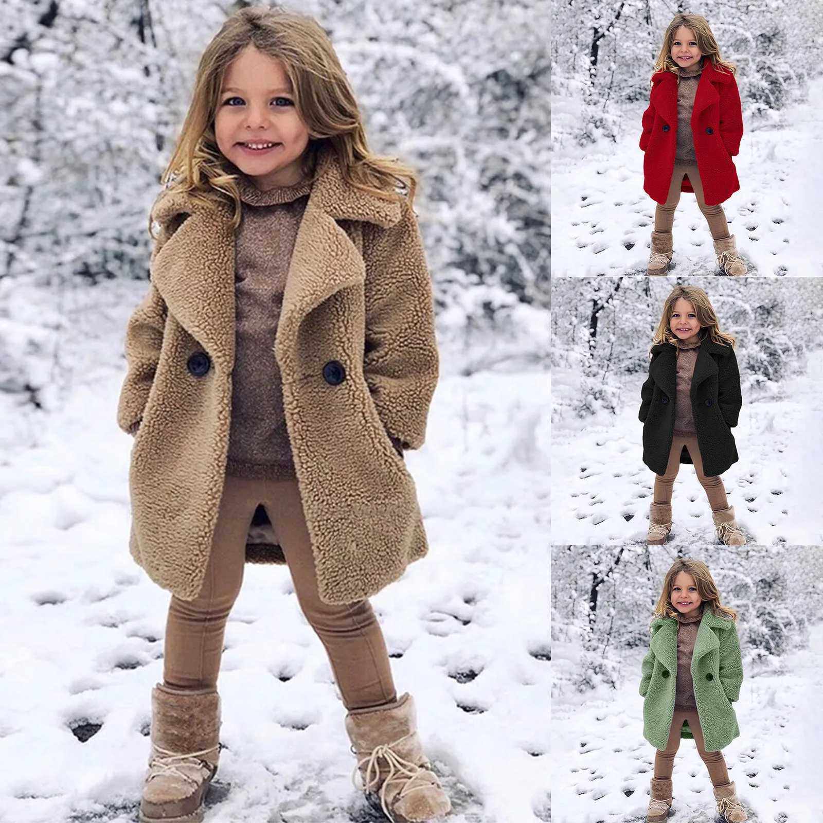 New Double breasted Girl Solid Color Coat Autumn Winter Trench Jacket Coat Childrens Clothing M241018