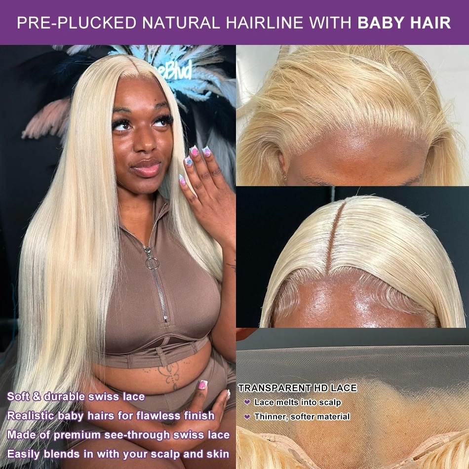250 Density HD 613 Honey Blonde 30 40 Inches Straight 13X4 Frontal Wig 13X6 Lace Front Wigs Human Hair Color For Women