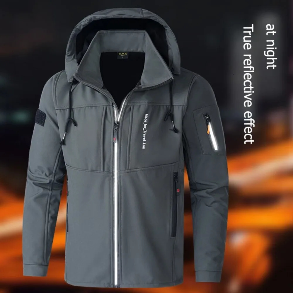 KB Mens Outdoor Jackets Fleece Lining Windbreaker Waterproof Winter Warm Jacket for Men Detachable Hat Coats 241018