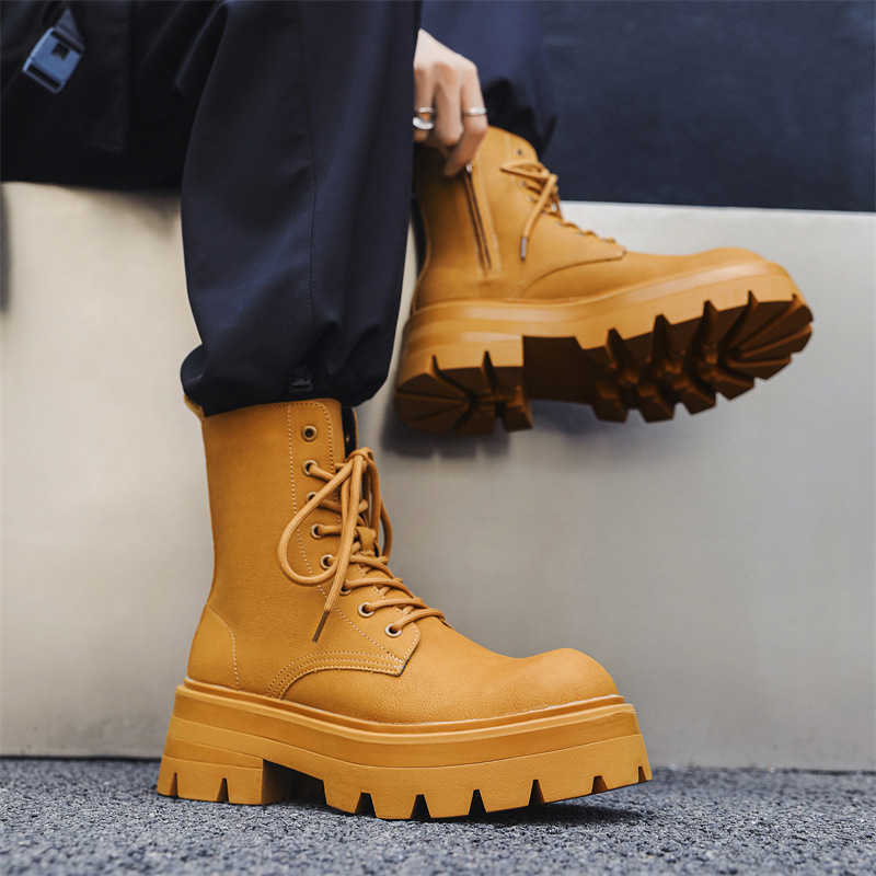Martin Boot Thick Soled Ankle Boots For Men Mid To High Cut British Style Chelsea Boots Casual Mens Leather Shoes Trendy Boots Fashion Boots 240927