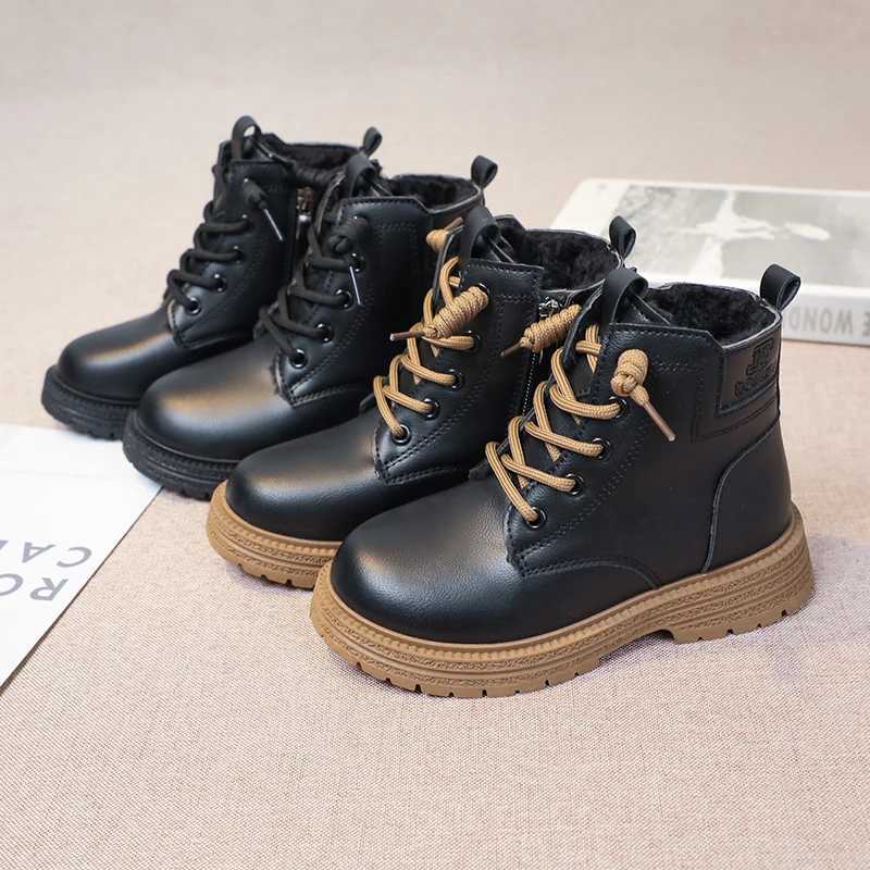 Boots Girls Leather Boots Kids Fashion Rubber Boots Cool Soft Sole Side Zip Children Catwalk Boots Round-toe Solid Color 2024 New H241018