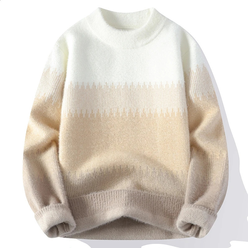 Trend fashion spring/summer sweater mens O-neck mink contrasting color casual loose long sleeved floral knit top 241018