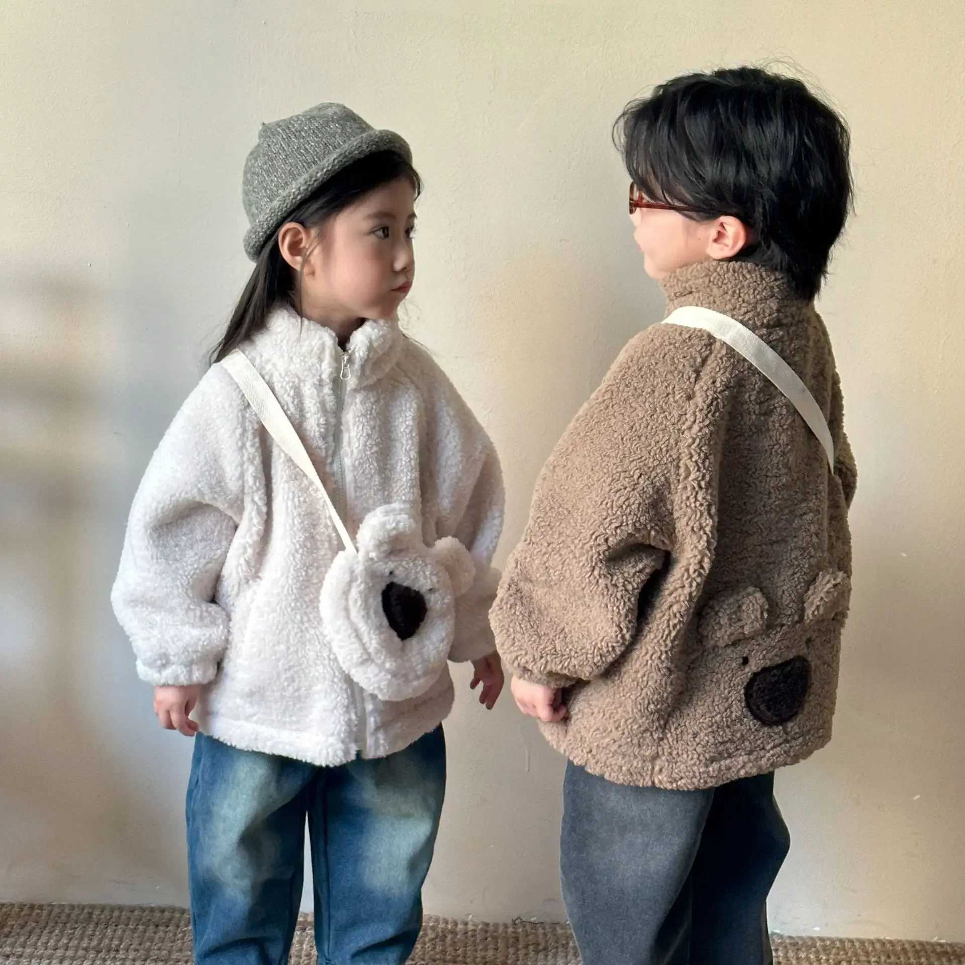 Childrens clothing casual cashmere coat new autumn winter boy and girl jackets cute full matching thick top M241018
