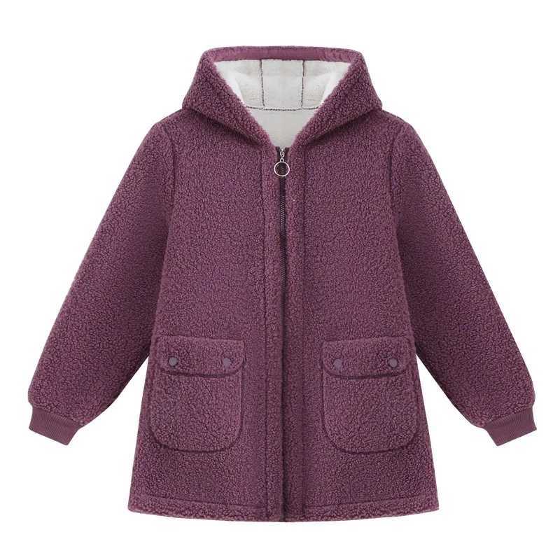 Lamb Wool Coat Womens Middle-Aged MoM Winter Plush Cotton Hoodie Jacket Female Warm Large Size Polar Fleece OutewearX241018