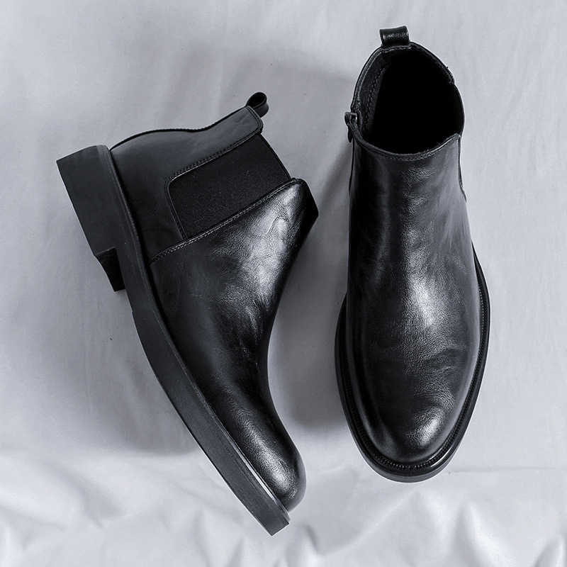 Martin Boots Mens British Style High Ankle Boots Business Dress Leather Shoes Mens Low Top Black Pointed Chelsea Fashion Boots 240927