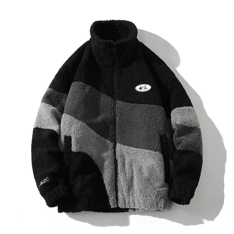 Hip Hop Winter Faux Fur Fleece Jacket Streetwear Men Women Harajuku Patchwork Fuzzy Jackets Casual Couples Zipper Warm Coat 241018