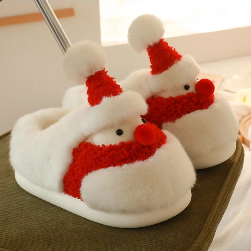 Hairy Santa Claus household slippers heel wrap anti slip thick soled cute mens and womens Christmas warm shoes winter241018bj