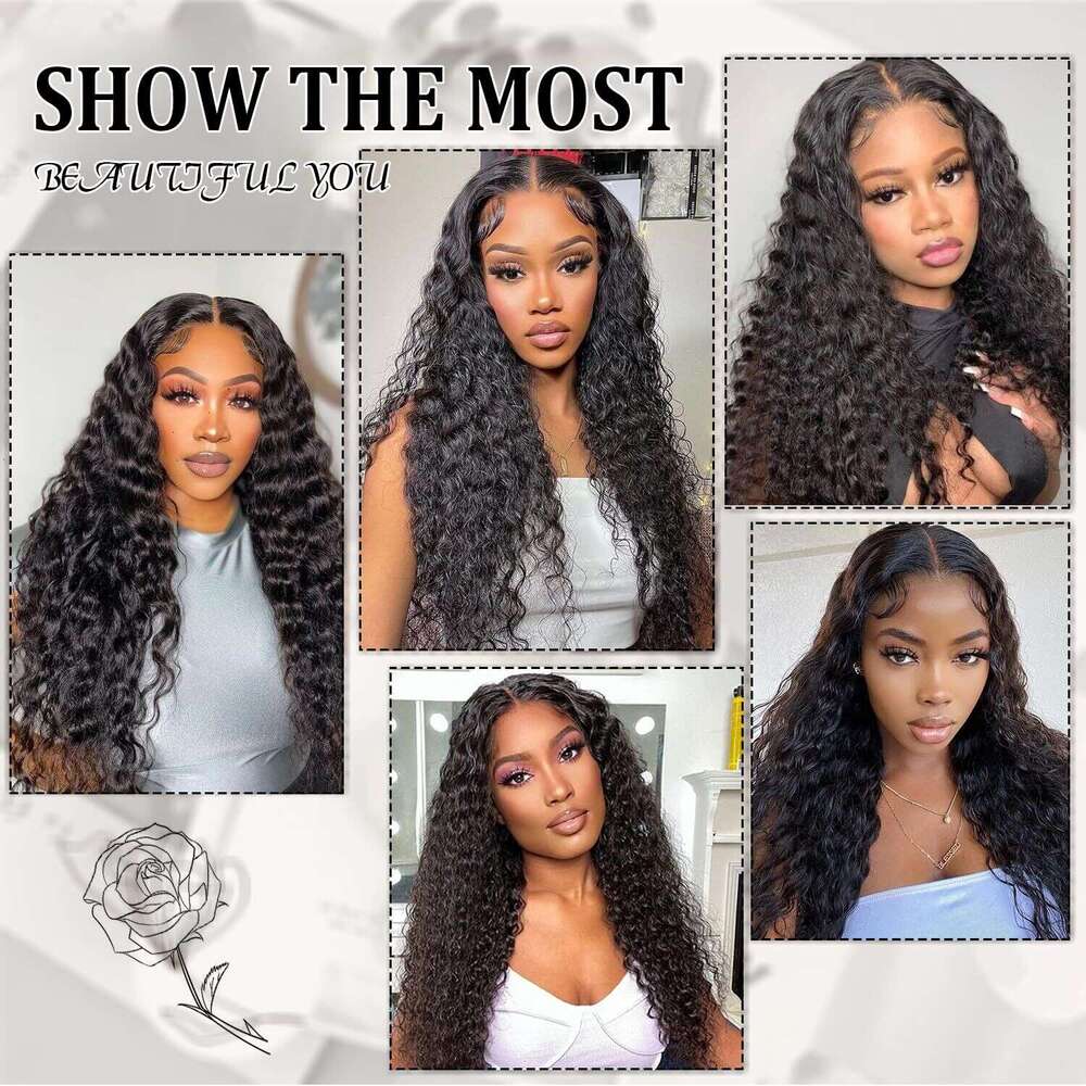 Deep Wave Glueless Wig Ready to Wear Pre-Cut 5x5 Lace Wig Pre-Plucked Glueless Curly Lace Frontal Human Hair Wigs For Women