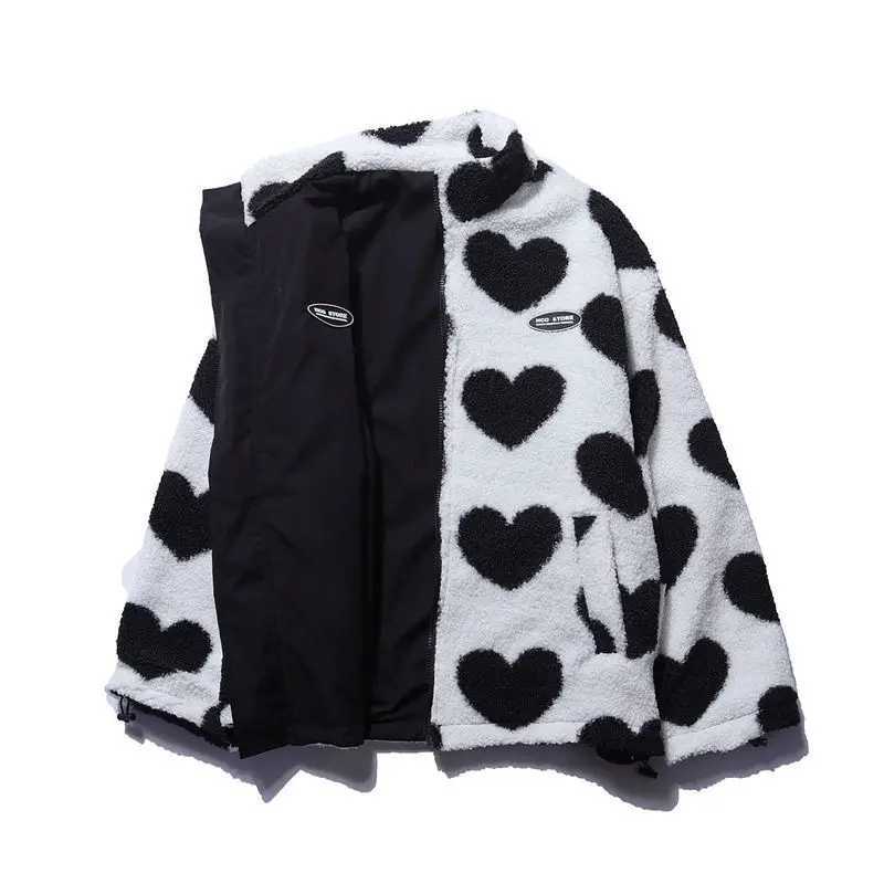Fashion Double Sided Collar Jacket Couple Loose Jacket Warm Top Men Winter Wear Love Lamb Wool Womens Padded JacketX241018