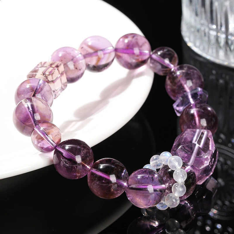 JD Natural Ice Purple Crystal Large Beads Facial Irregular Stone Treatment Bracelet for Women Elegant Handmade Spiritual Crystal Jewelry for Women 241