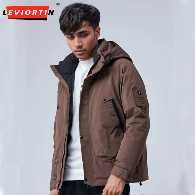 Fall Winter Men Cargo Duck Down Jacket Outdoor Functional Windproof Cold Resistant Hooded Man Worewear Thicken Warm Coat 241018