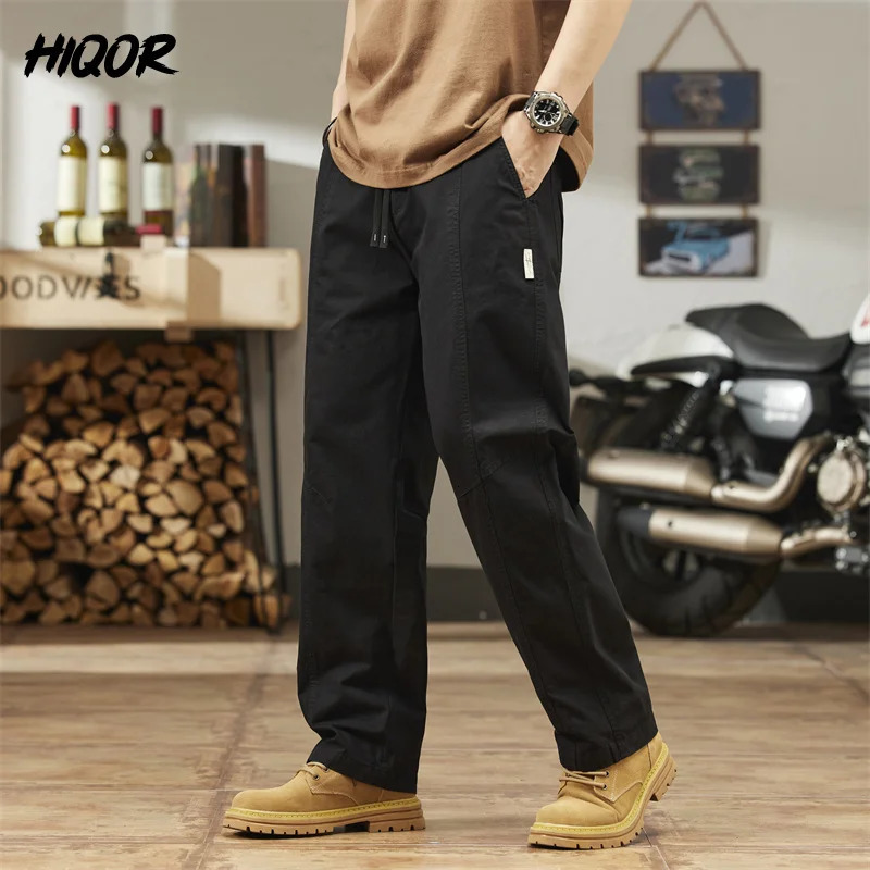 HIQOR Men Cargo Pants Spring In Straight Tube Outdoor Work Workwear Hombre Baggy Casual Pant Y2k Male Trousers For 241018