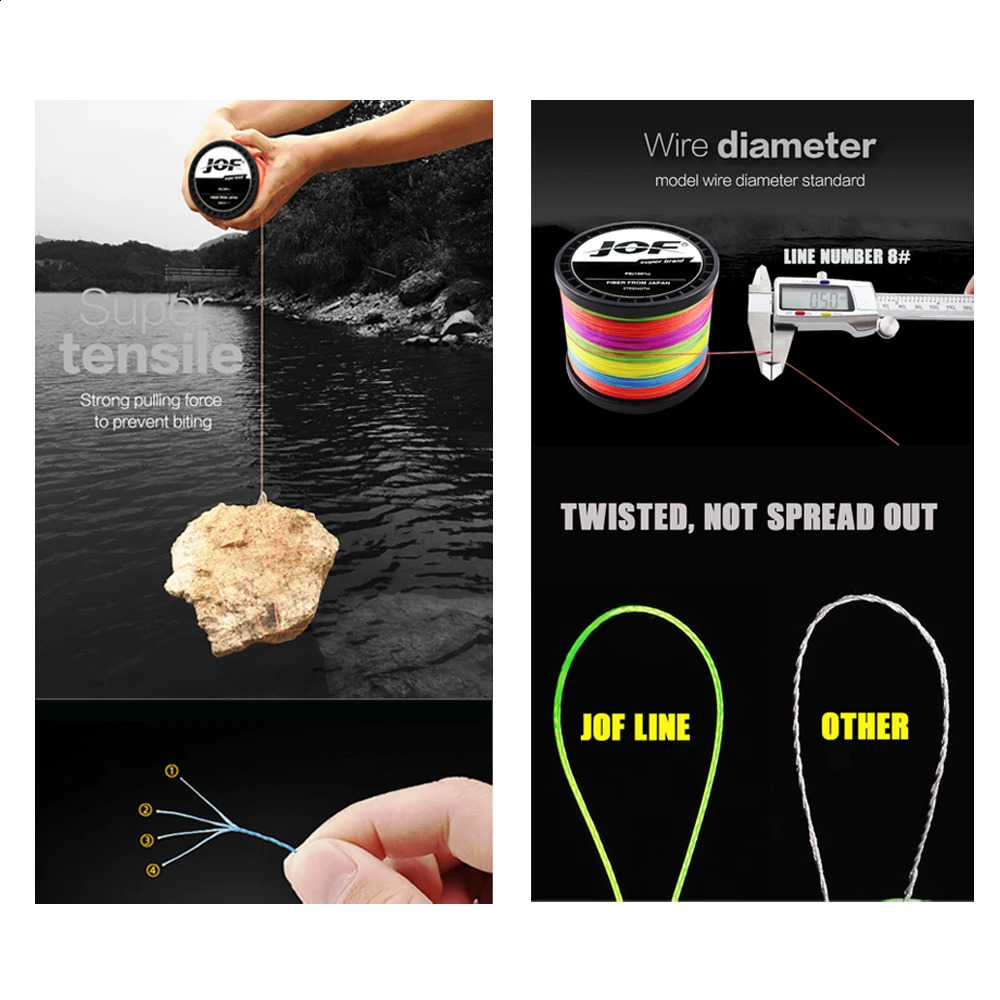 JOF 4 Strands Braided Fishing Line Multifilament 300M 500M 1000M Carp Japanese Wire Accessories Pe 241007