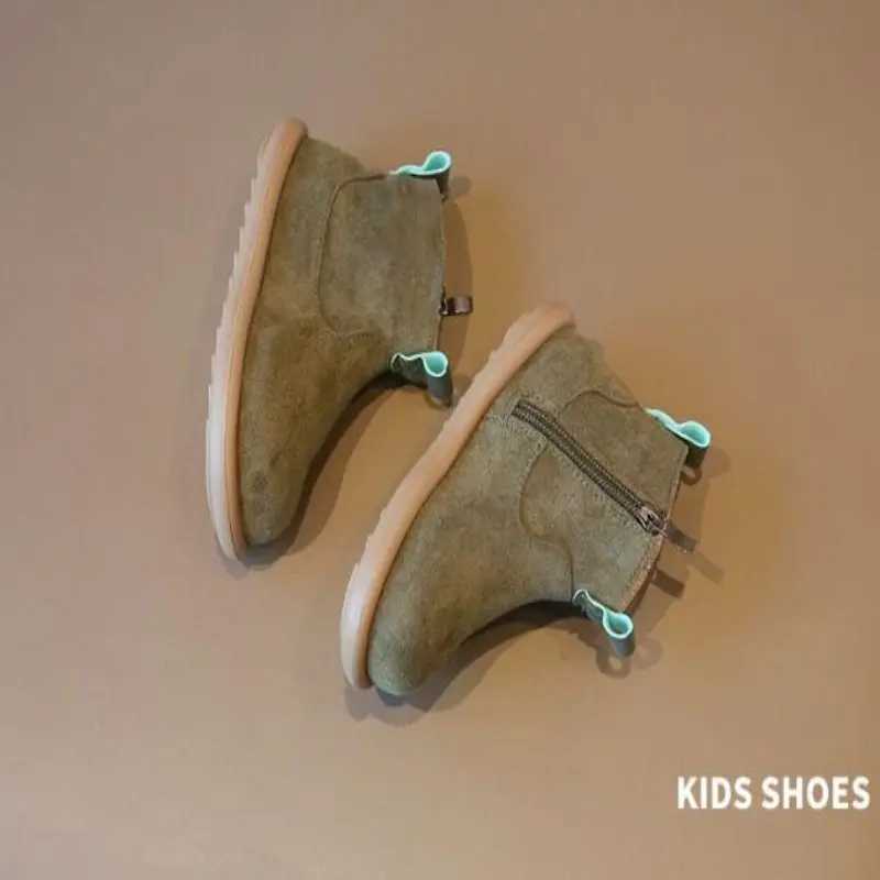 Boots Childrens Plush Autumn/Winter New Style Girls Retro Cotton Boots British Style Boys Solid Color Plush Cotton Boots H241018