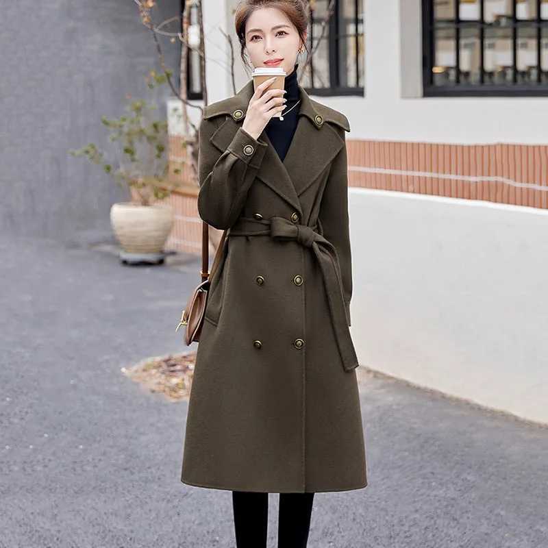 High-end Womens Double-sided Wool Coat Autumn Winter New Casual Trench Coats Female Long Woolen Coats Fashion Parker OvercoatX241009