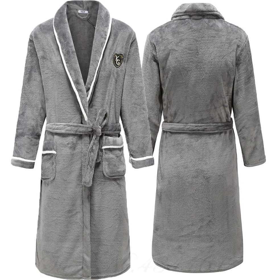 PLUS SIZE Flannel Men Robe Lounge Wear Thicken Warm Coral Fleece Sleepwear Nightwear Lingerie Loose Bathrobe Gown Home ClothesXJ241018