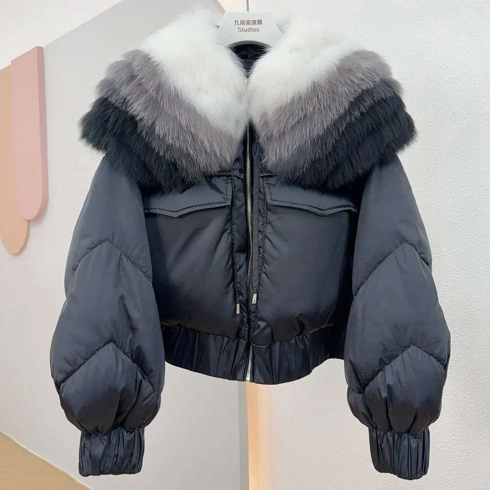 White Goose Down Real Fox Collar Coat Thick Parka Loose Natural Fur Jacket Fashion 2024 New Winter Women