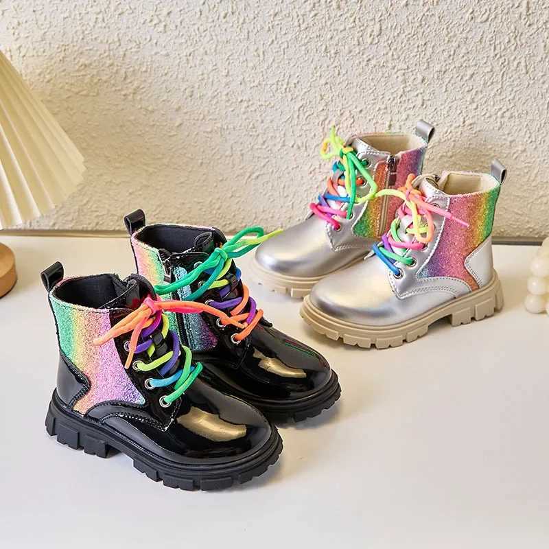 Boots Childrens leather short boots autumn/winter fashion 2024 baby girl princess ankle boots colorful soft soled casual shoes H241018