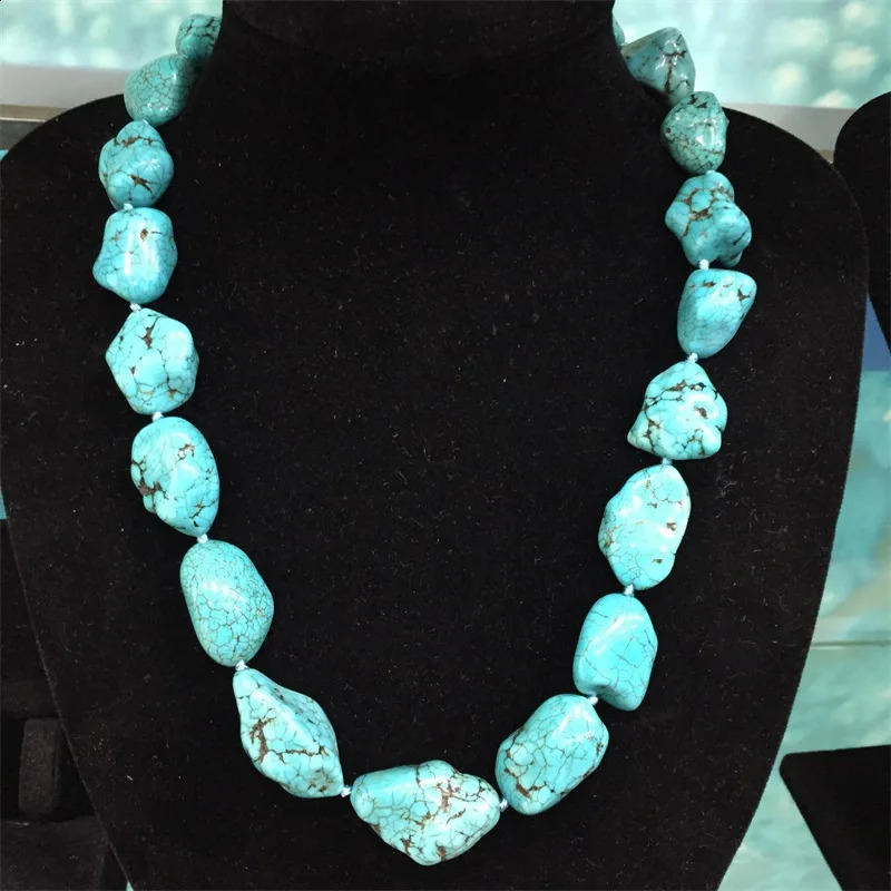 Turquoise irregular bead knot natural stone necklace suitable for womens long minimalist jewelry gifts 241018