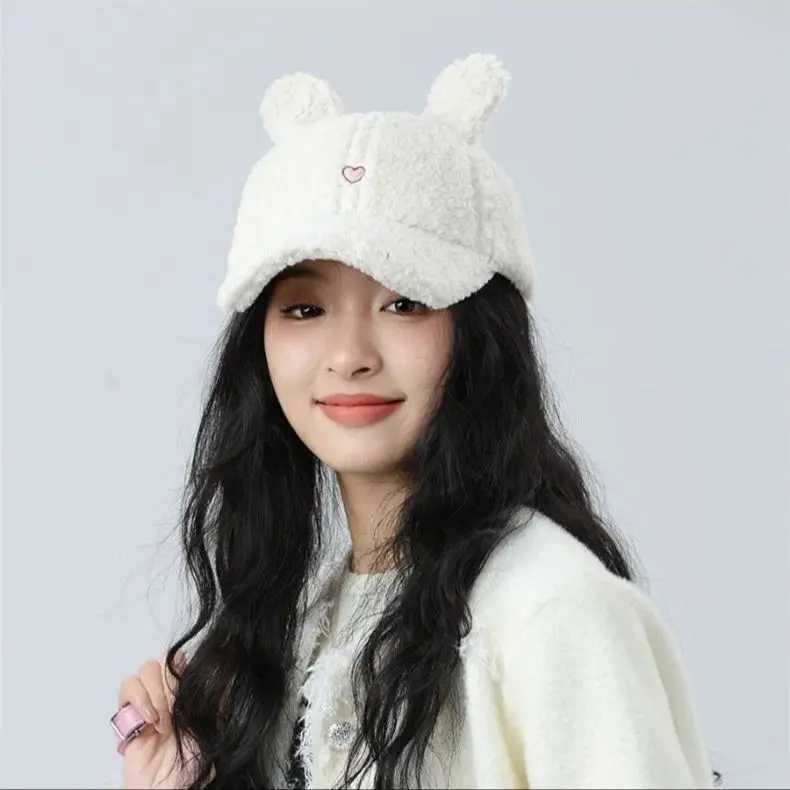 Cartoon Cute Rabbit Ears Plush Baseball Hat Cute Girls Autumn and Winter Warm Lambs Wool Duck Tongue Cap Warm 56-58cmX241018