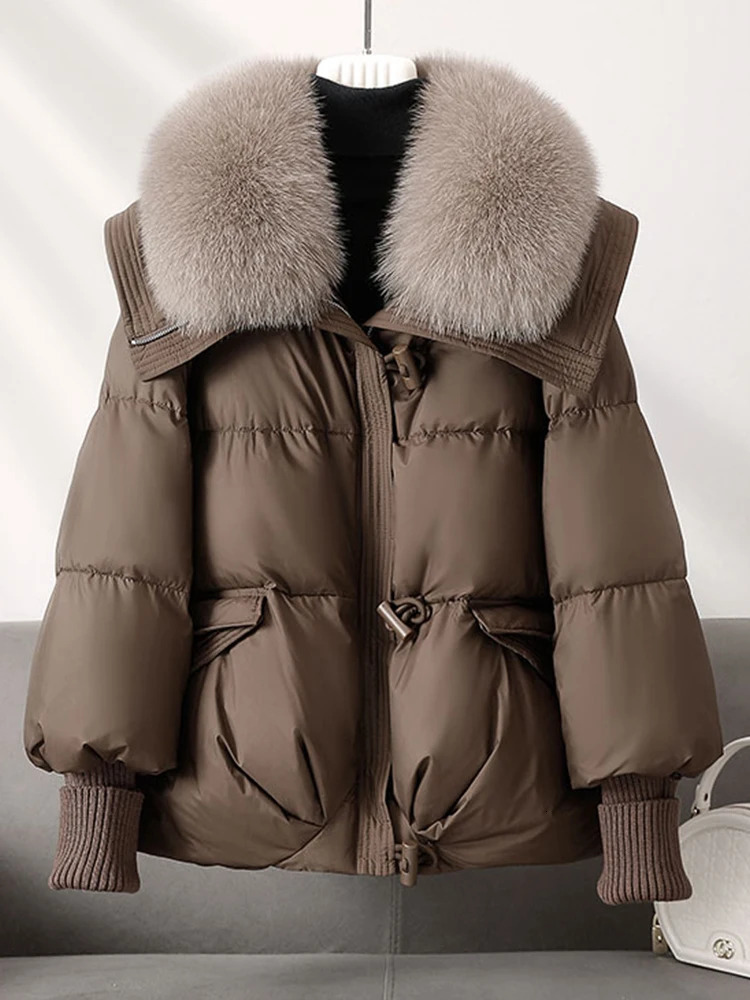 Winter Warm Goose Down Jackets Natural Real Fox Fur Collar Puffer Women Thick Female Streetwear Coats 241018