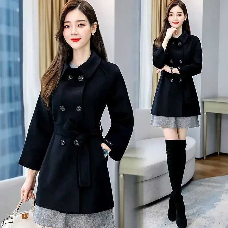 Fashion Double Breasted Red Woolen Jacket Womens Coat Tops New 2024 Spring Autumn Korean Woolen Blend Windbreaker OuterwearX241009