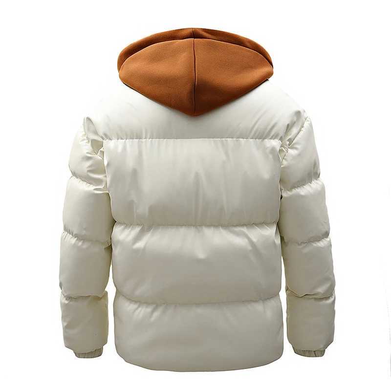 Winter Men Hooded Casual PU Leather Jackets Coat Man Thick Outdoor Puffer Parka Male Streetwear Oversize Bomber Jackets Overcoat LX241018