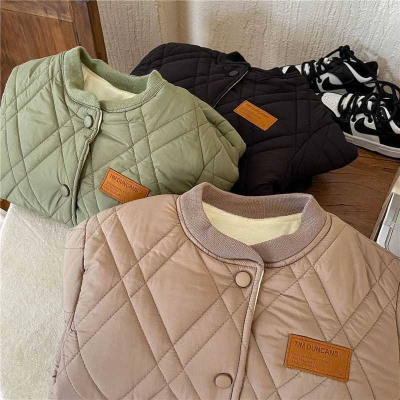 Childrens apron cotton coat winter autumn solid thick warm jacket boys and girls sports jacket 3-10Y childrens casual quilted jacket M241018