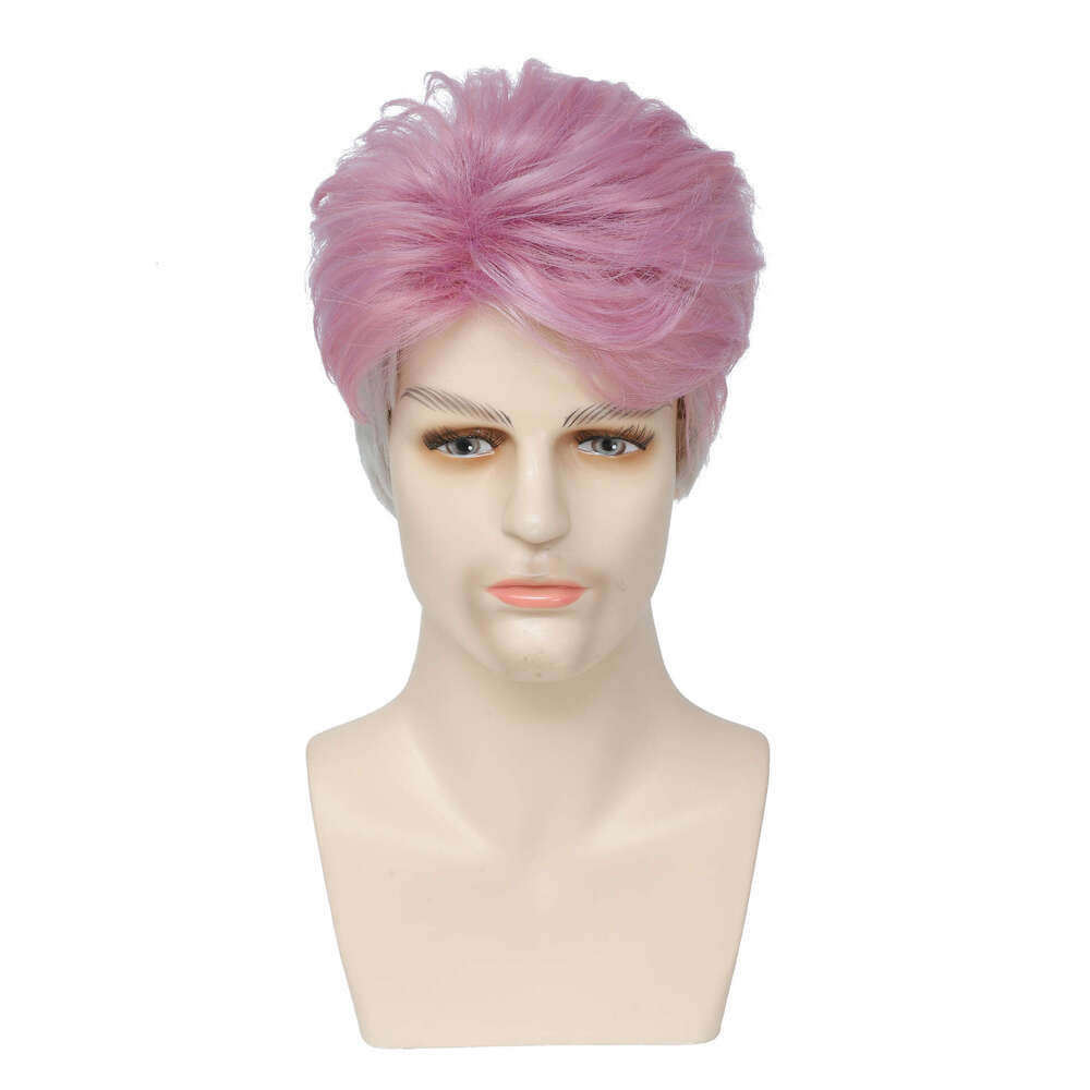 New Wig Men's Short Hair Fashionable Light Purple Synthetic Full Head Cover E Wigs