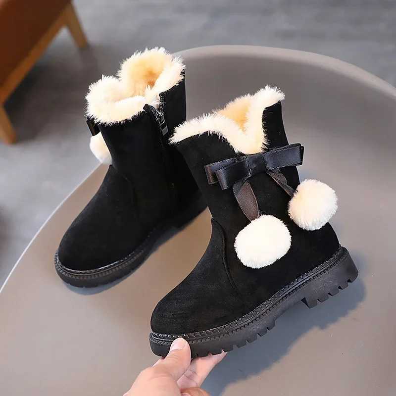 Boots Classic girls winter boots childrens warm and fluffy cotton shoes fashionable top-level childrens snow boots Swt bow princess version H241018
