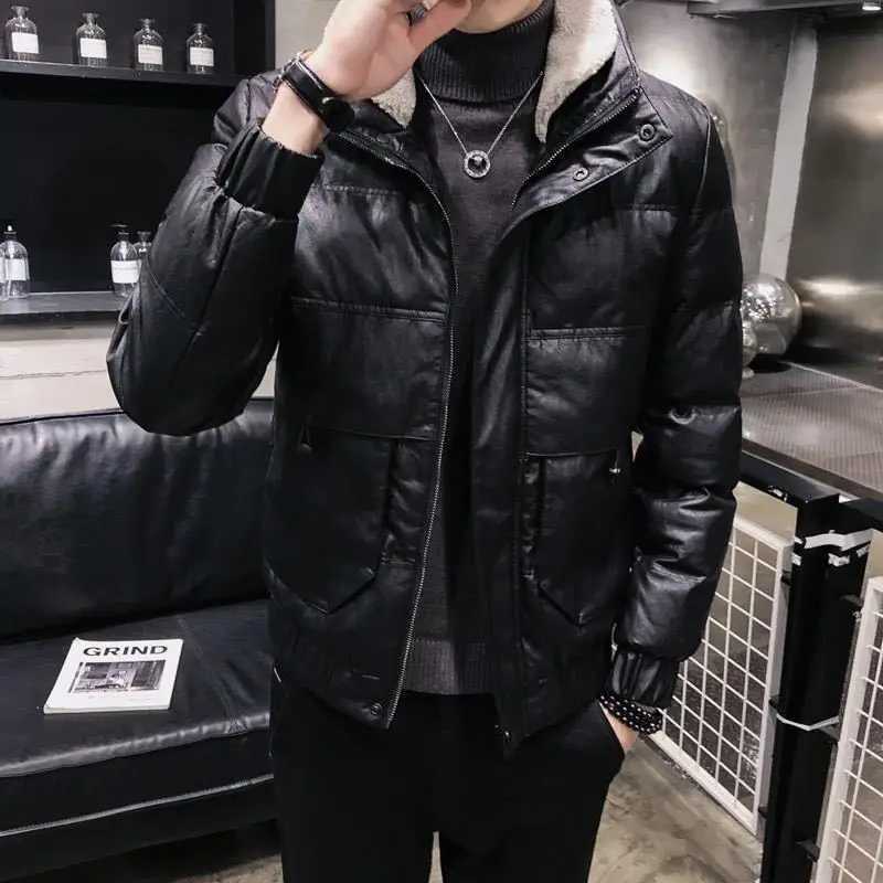 Winter Coat Men 2023 New Trendy Casual and Handsome Short Coat Slim-Fit Leather Cotton-Padded Coat Padded Down Jacket LX241018