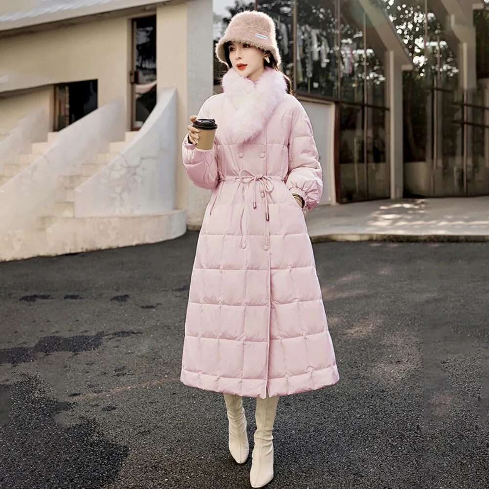 Winter Fox Fur Long Down Jacket Women 2024 Chinese Fashion Warm Outerwear Female Puffer Coat Streetwear