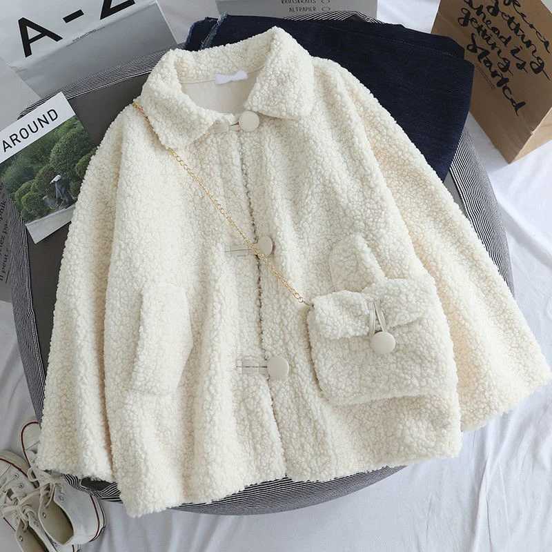 Small Fresh Lamb Wool Coat Female Student Thickened Jacket 2024 Autumn Winter New Sweatshirt Korean Lamb Fleece Womens OutwearX241018