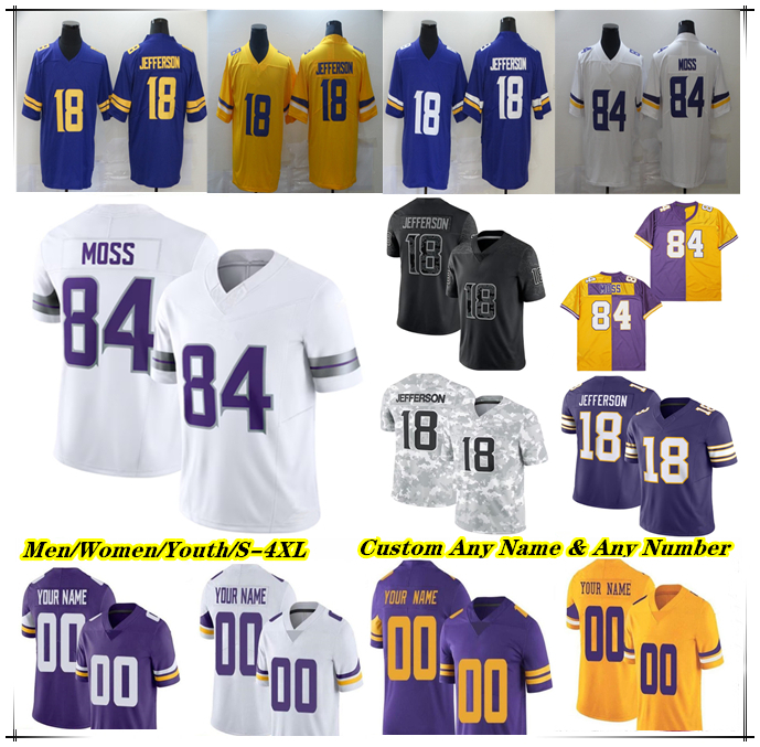 American Football Jersey Justin Jefferson J.J. McCarthy Sam Darnold Aaron Jones Addison Ty Chandler Randy Moss Blake Cashman Andrew Van Ginkel Camryn Bynum Smith 4XL