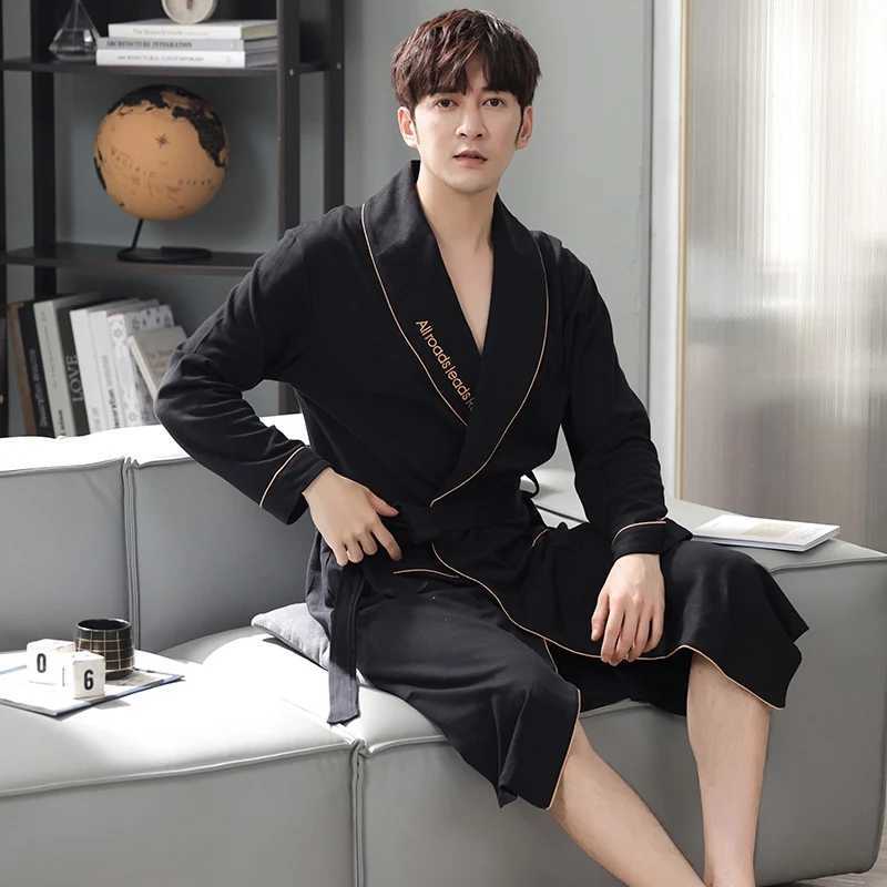 2024 Autumn Plus Size Long Sleeve Cotton Kimono Robes for Men High Quality Sleepwear Bathrobe Male Homewear Lounge Home ClothesXJ241018