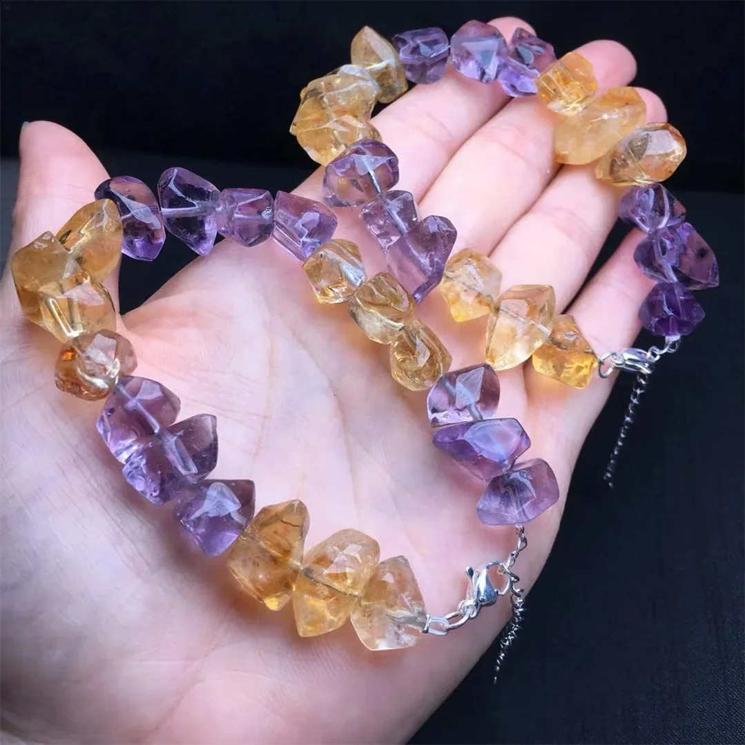 1 piece of Fengbaowu natural amethyst lemon bracelet with irregular shape beads spiritual healing stone fashionable jewelry gift 241018