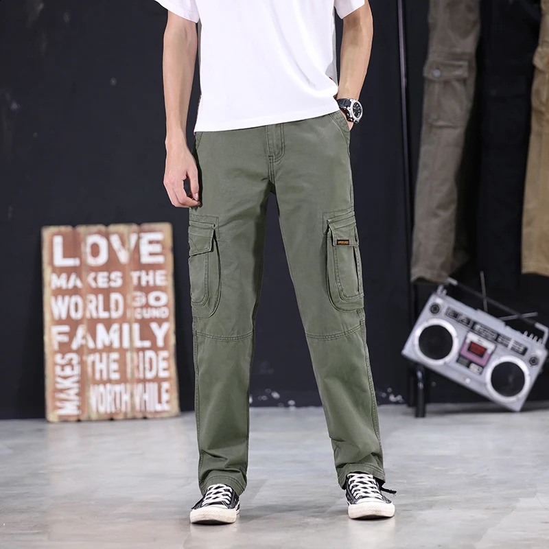 KSTUN Autumn Cargo Pants Multi-pockets Straight Cut 100% Cotton Overalls Outdoor Man Trousers Tactical Casual Pants 241010