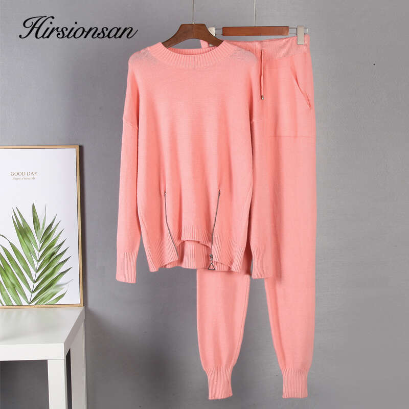 Hirsionsan Elegant Cashmere Knitted Sets Women 2023 Winter Warm Basicl Two Pieces Loose Sweater And Harem Pants Female Tracuit