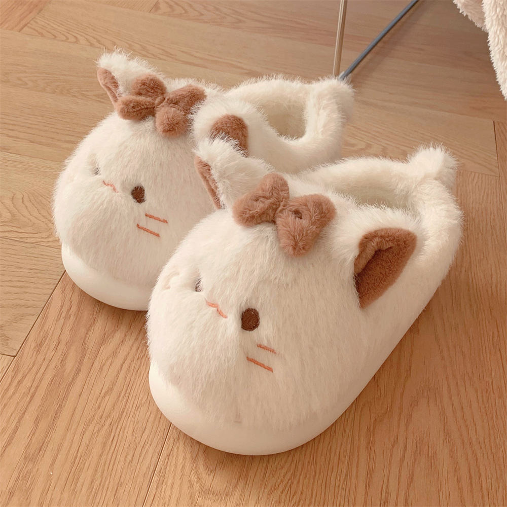 2024 Autumn/winter New Cute Cartoon Cat Slippers Designer Comes With Veet Warm Plush Home Cotton Shoes Free Shipping