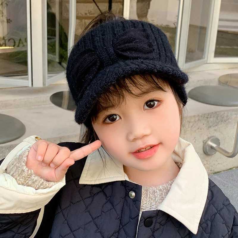 Empty Top Ear Protection Woolen Hat Baby Girl Bow Knitted Duckbill Hats 3-10year Kids Winter Warm Earmuffs Cap Children Beanies LX241018