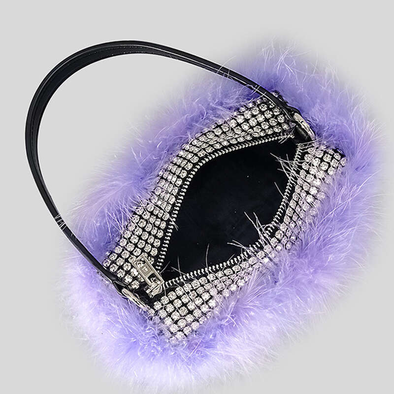 Designer Dia Handbag For Women 2023 New In Fashion High Quality Colorblock Ostrich Fur Rhiedinner Bag Bg